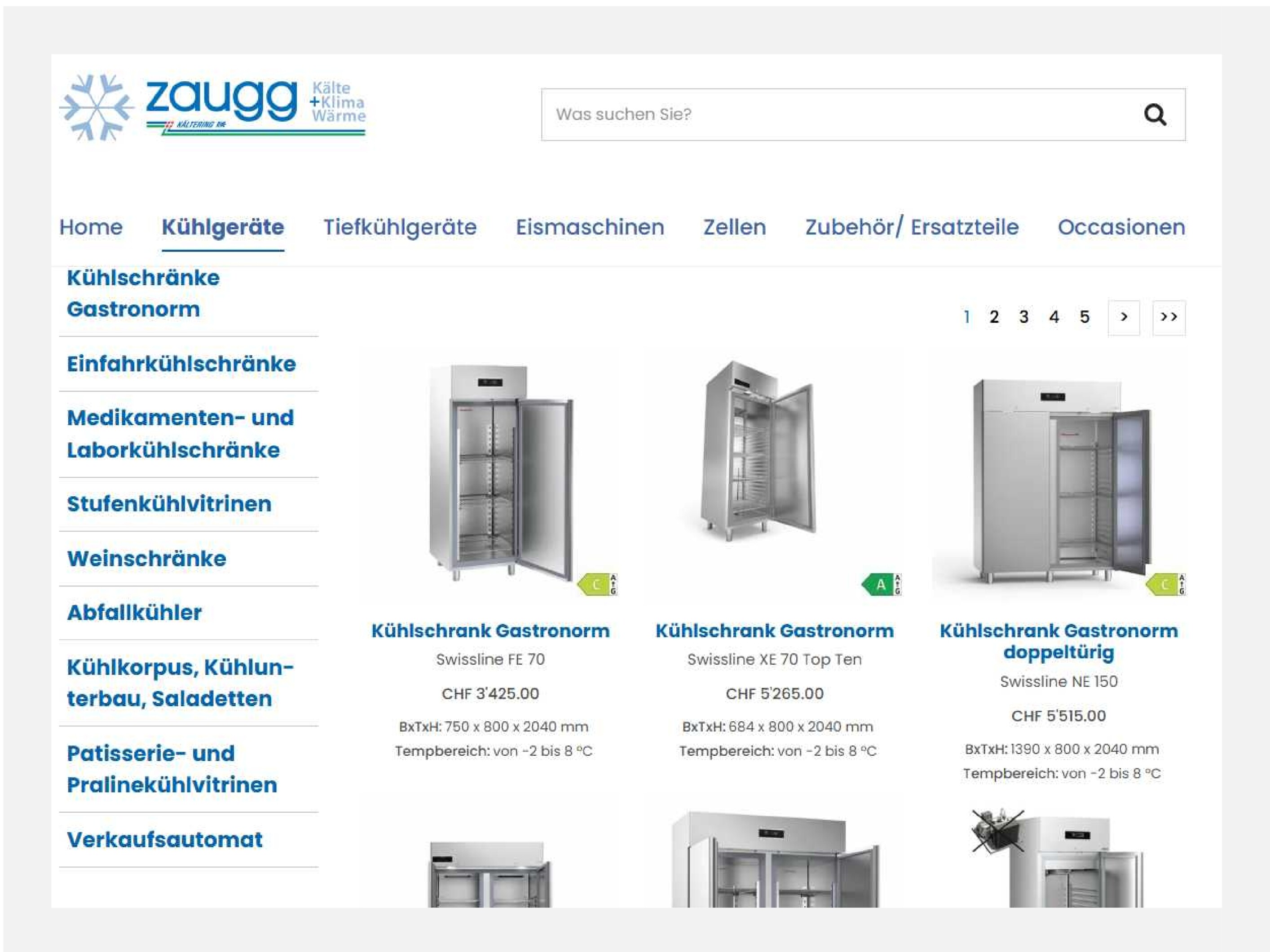 Produktekatalog mit neuen und gebrauchten Kühlregalen, Tiefkühltruhen, Kühlzellen, Aggregaten, Systemlösungen und Occasionen für Supermarkt und Ladenbau in Bern und Solothurn